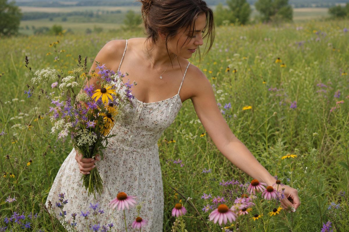 Spring wildflowers blooming in a Wisconsin meadow